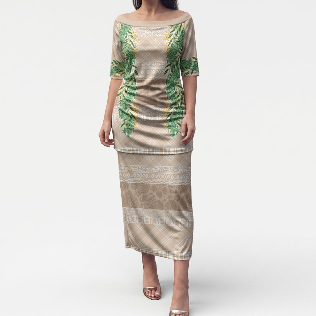 Hawai'i Paniolo Maile Twisted Lei Puletasi Almond Brown LT7 Long Dress Brown - Polynesian Pride