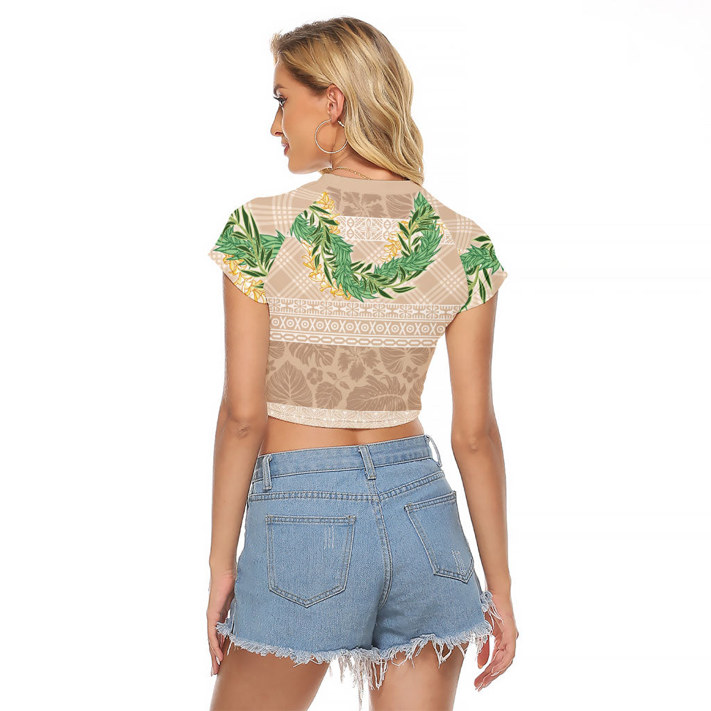 Hawai'i Paniolo Maile Twisted Lei Raglan Cropped T Shirt Almond Brown