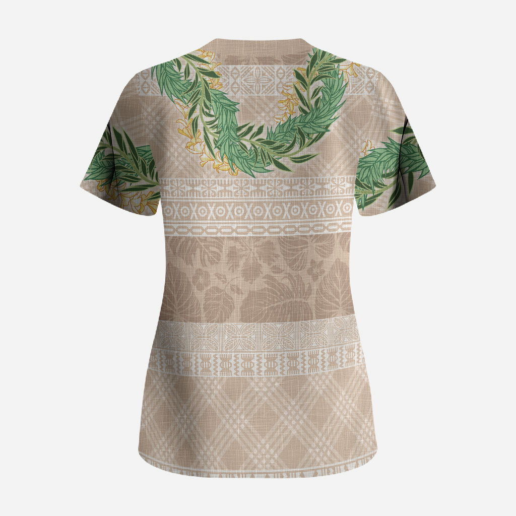 Hawai'i Paniolo Maile Twisted Lei Scrub Top Almond Brown