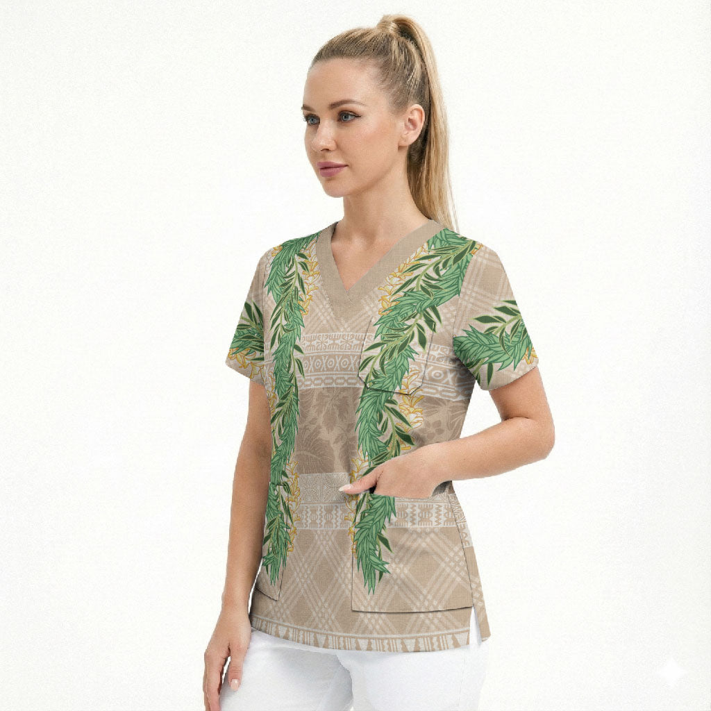 Hawai'i Paniolo Maile Twisted Lei Scrub Top Almond Brown