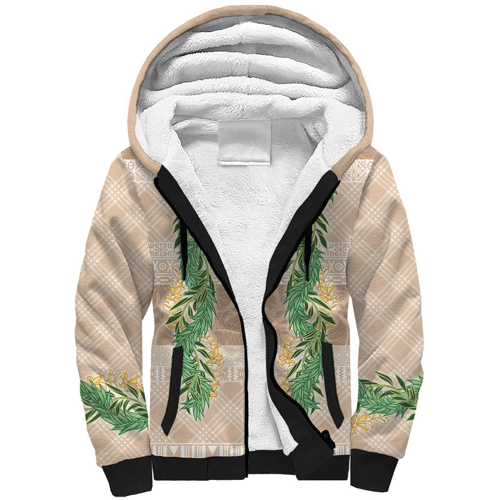 Hawai'i Paniolo Maile Twisted Lei Sherpa Hoodie Almond Brown LT7 Unisex Brown - Polynesian Pride
