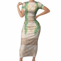 Hawai'i Paniolo Maile Twisted Lei Short Sleeve Bodycon Dress Almond Brown