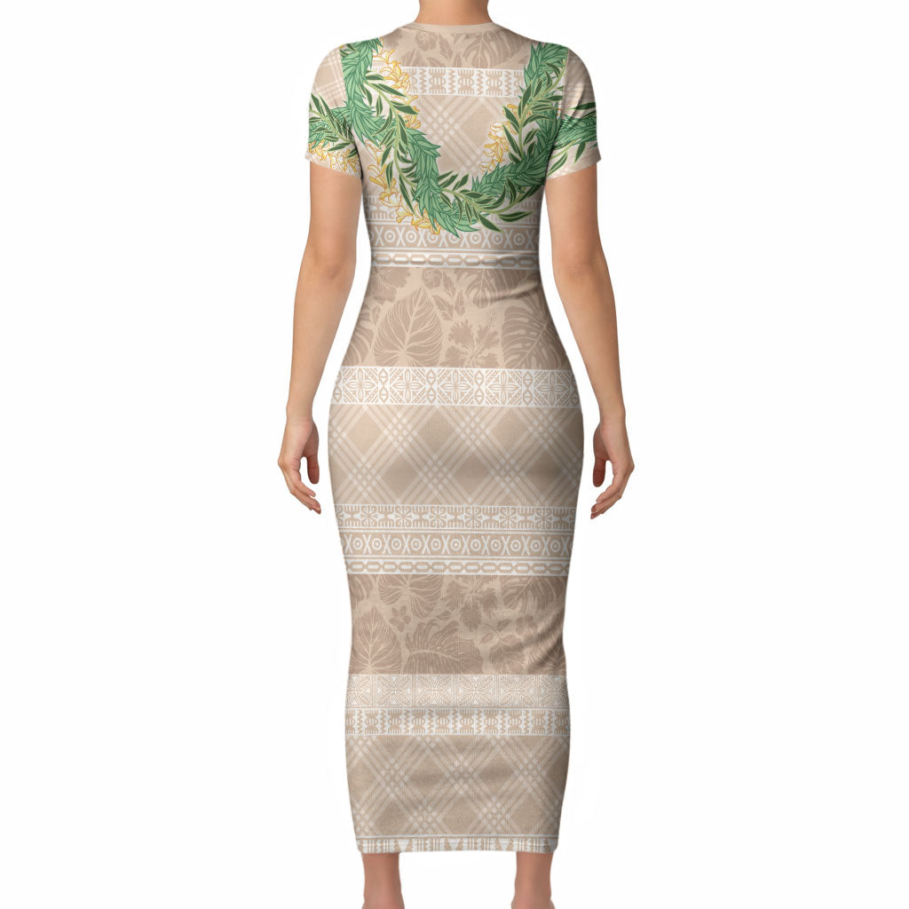 Hawai'i Paniolo Maile Twisted Lei Short Sleeve Bodycon Dress Almond Brown