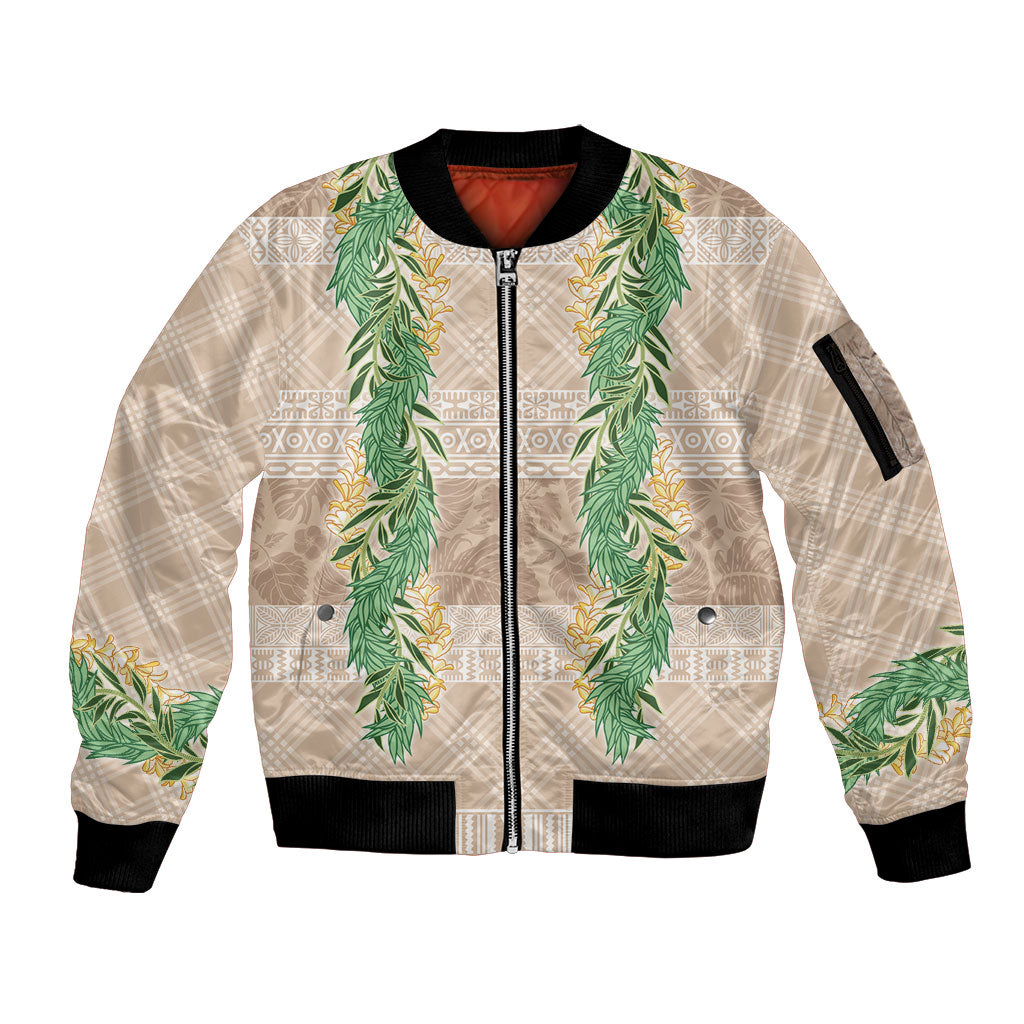 Hawai'i Paniolo Maile Twisted Lei Sleeve Zip Bomber Jacket Almond Brown LT7 Unisex Brown - Polynesian Pride