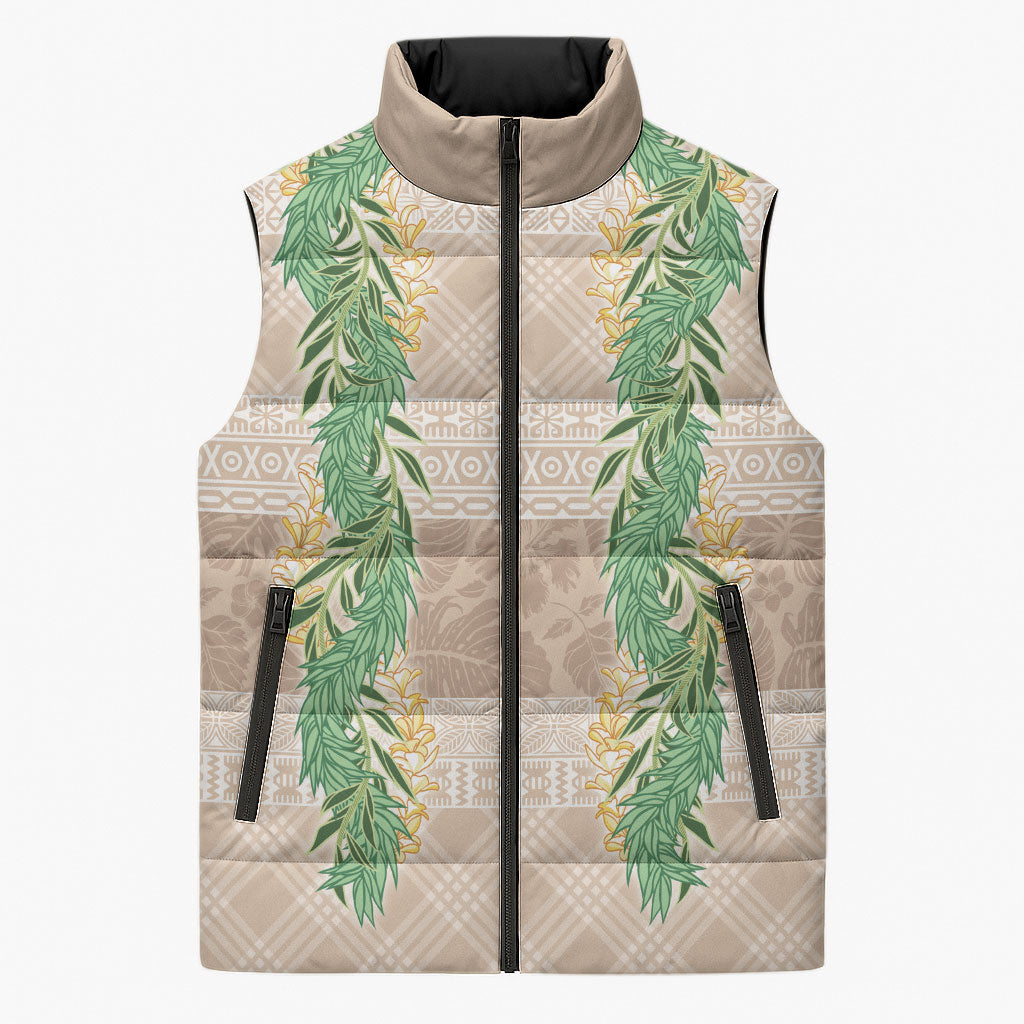 Hawai'i Paniolo Maile Twisted Lei Sleeveless Puffer Jacket Almond Brown LT7 Unisex Brown - Polynesian Pride