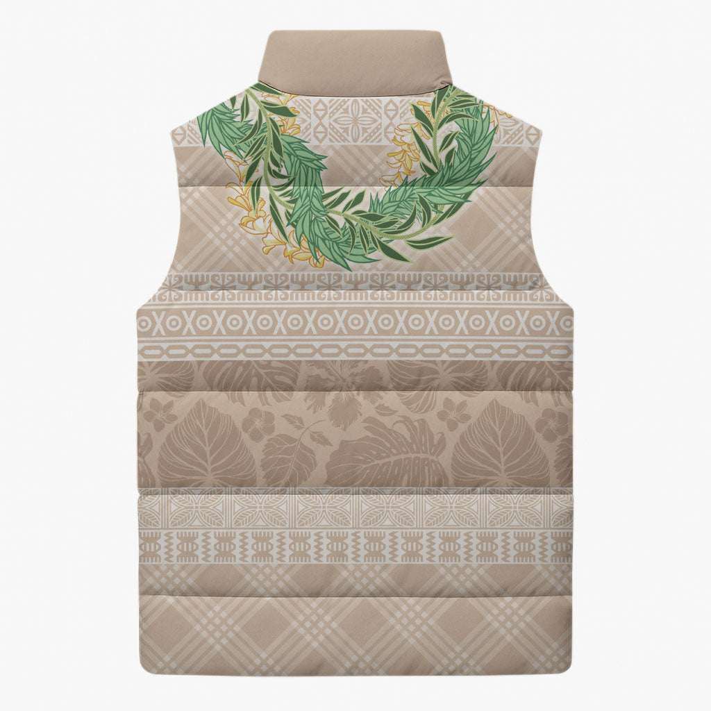 Hawai'i Paniolo Maile Twisted Lei Sleeveless Puffer Jacket Almond Brown LT7 - Polynesian Pride