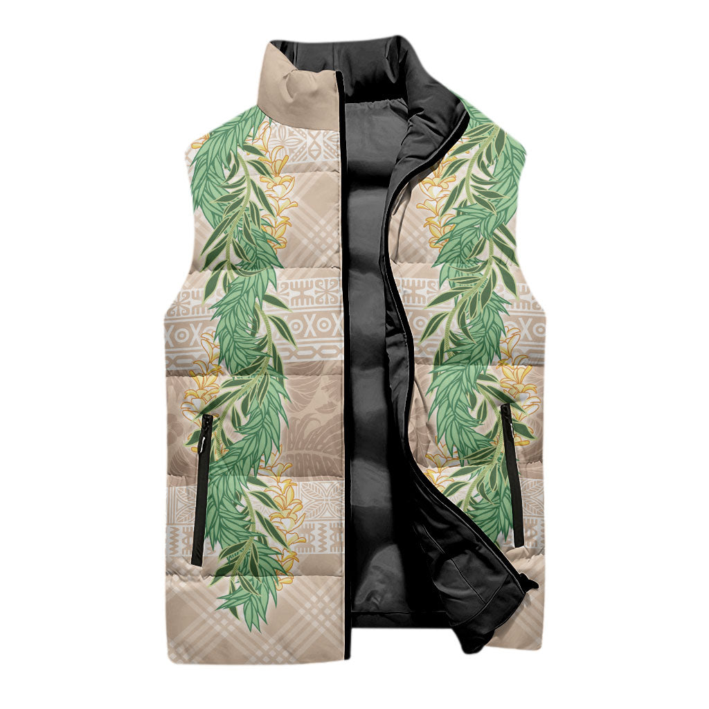Hawai'i Paniolo Maile Twisted Lei Sleeveless Puffer Jacket Almond Brown LT7 - Polynesian Pride