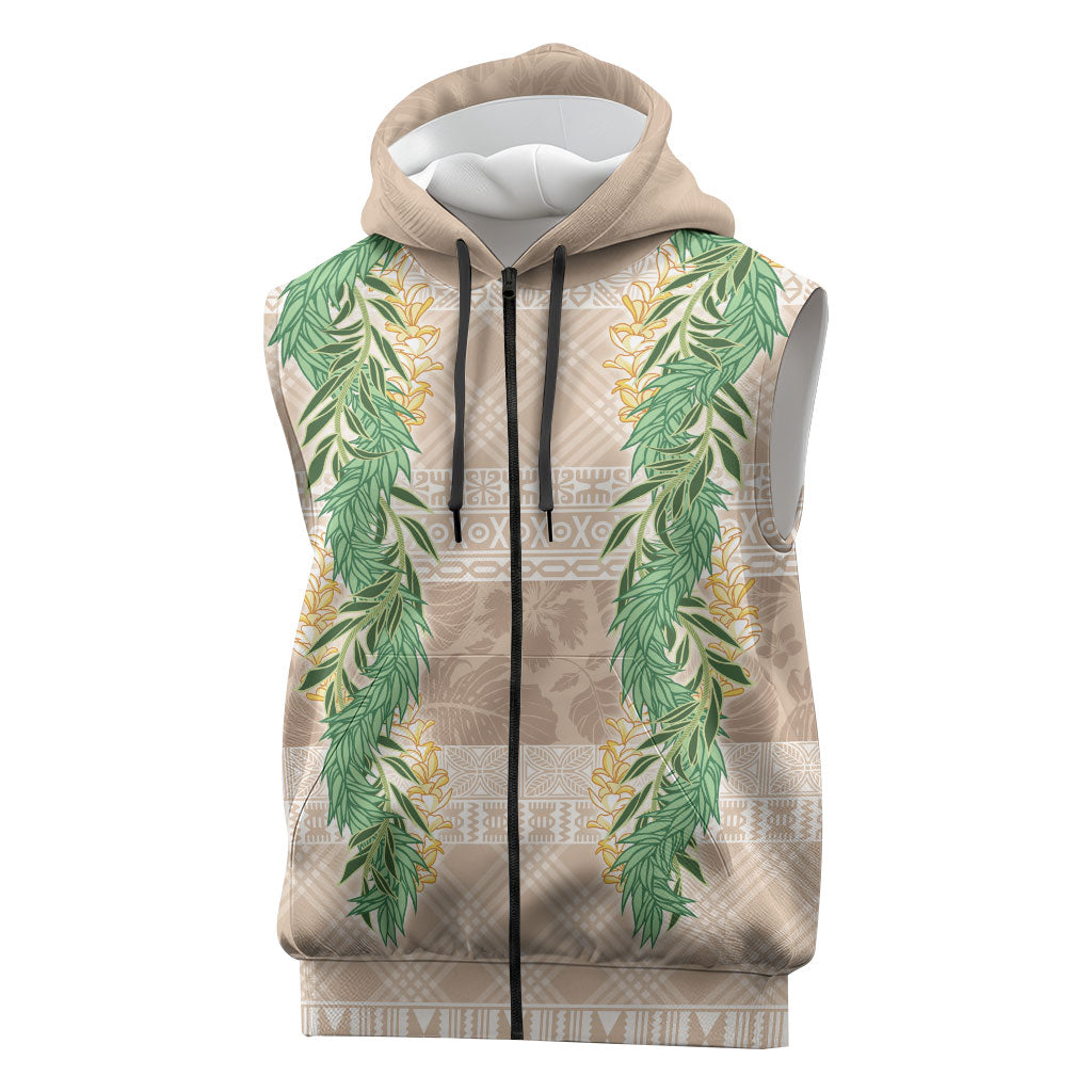 Hawai'i Paniolo Maile Twisted Lei Sleeveless Zip Hoodie Almond Brown