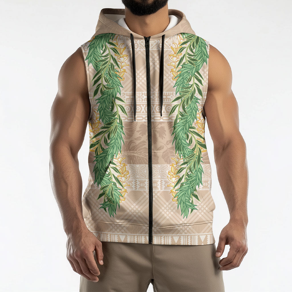 Hawai'i Paniolo Maile Twisted Lei Sleeveless Zip Hoodie Almond Brown