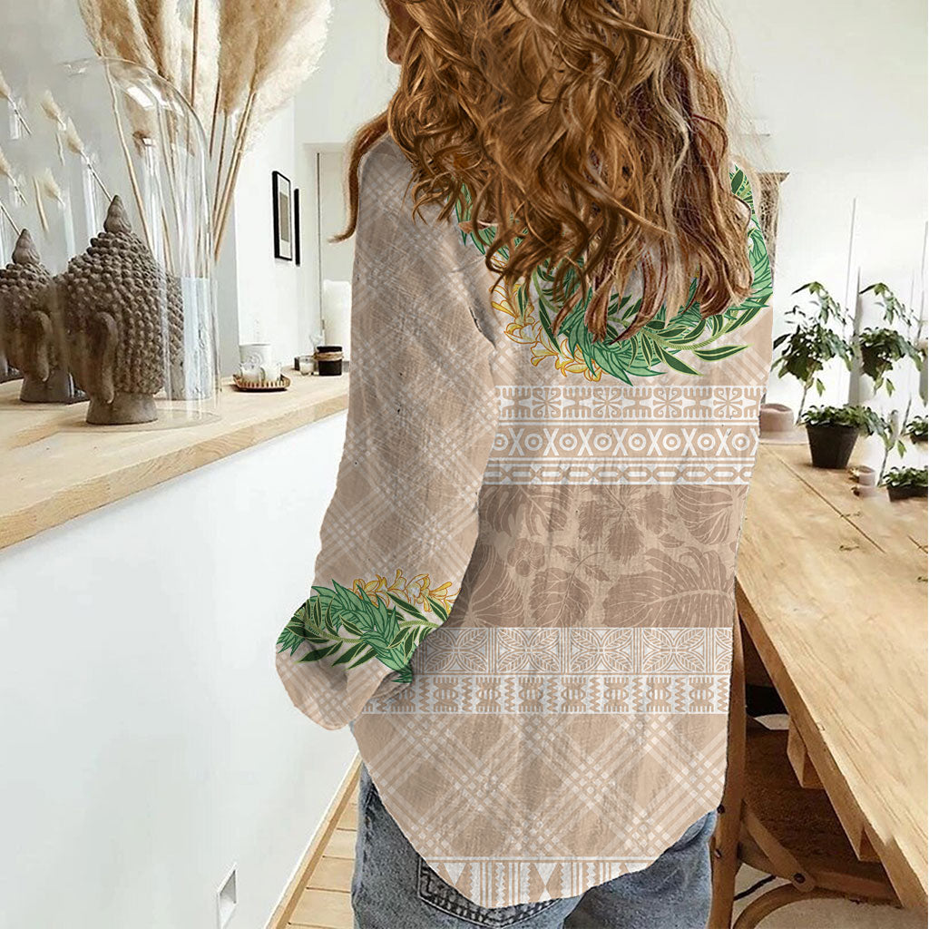 Hawai'i Paniolo Maile Twisted Lei Women Casual Shirt Almond Brown