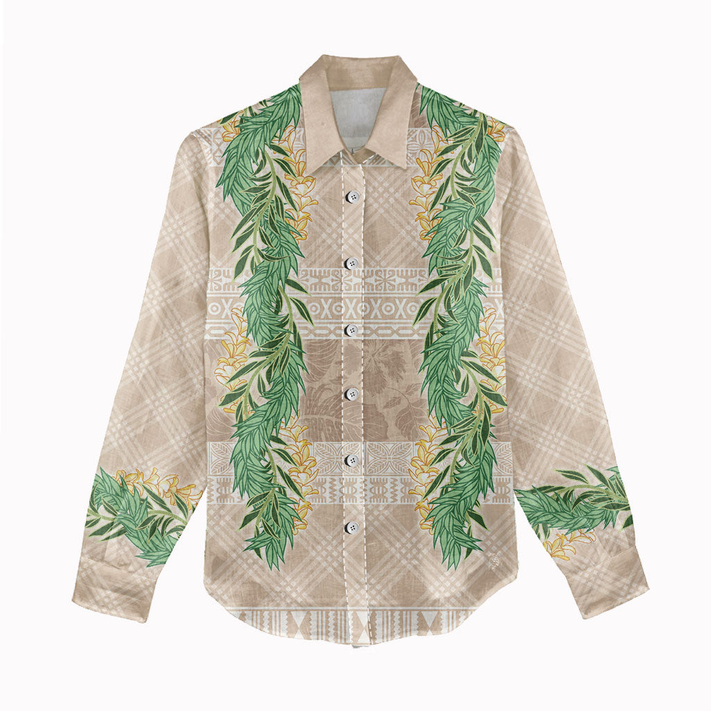 Hawai'i Paniolo Maile Twisted Lei Women Casual Shirt Almond Brown