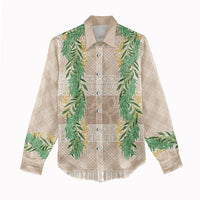 Hawai'i Paniolo Maile Twisted Lei Women Casual Shirt Almond Brown