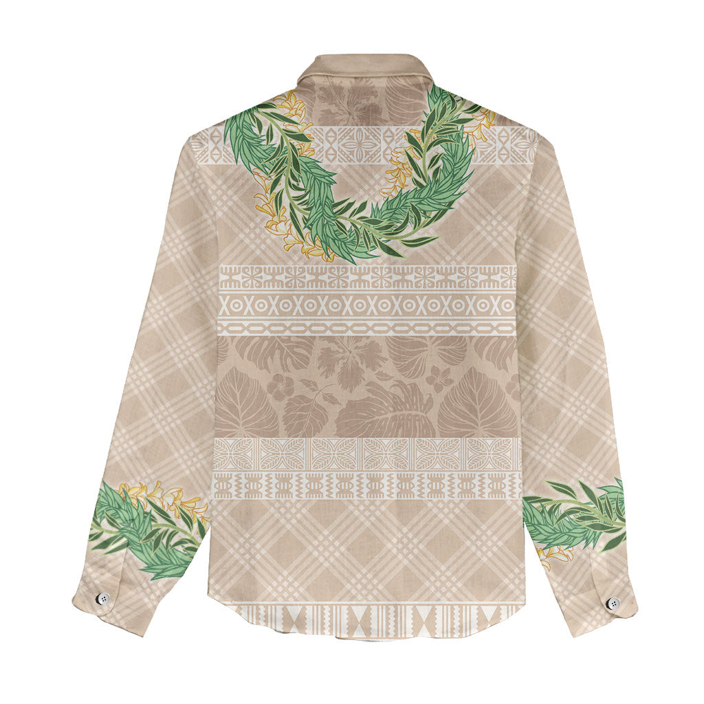 Hawai'i Paniolo Maile Twisted Lei Women Casual Shirt Almond Brown