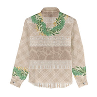 Hawai'i Paniolo Maile Twisted Lei Women Casual Shirt Almond Brown
