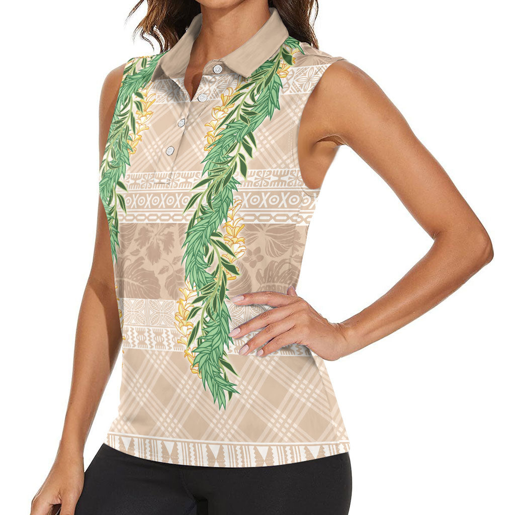 Hawai'i Paniolo Maile Twisted Lei Women Sleeveless Polo Shirt Almond Brown