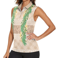 Hawai'i Paniolo Maile Twisted Lei Women Sleeveless Polo Shirt Almond Brown