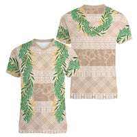Hawai'i Paniolo Maile Twisted Lei Women V-Neck T-Shirt Almond Brown