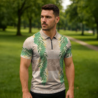 Hawai'i Paniolo Maile Twisted Lei Zipper Polo Shirt Almond Brown