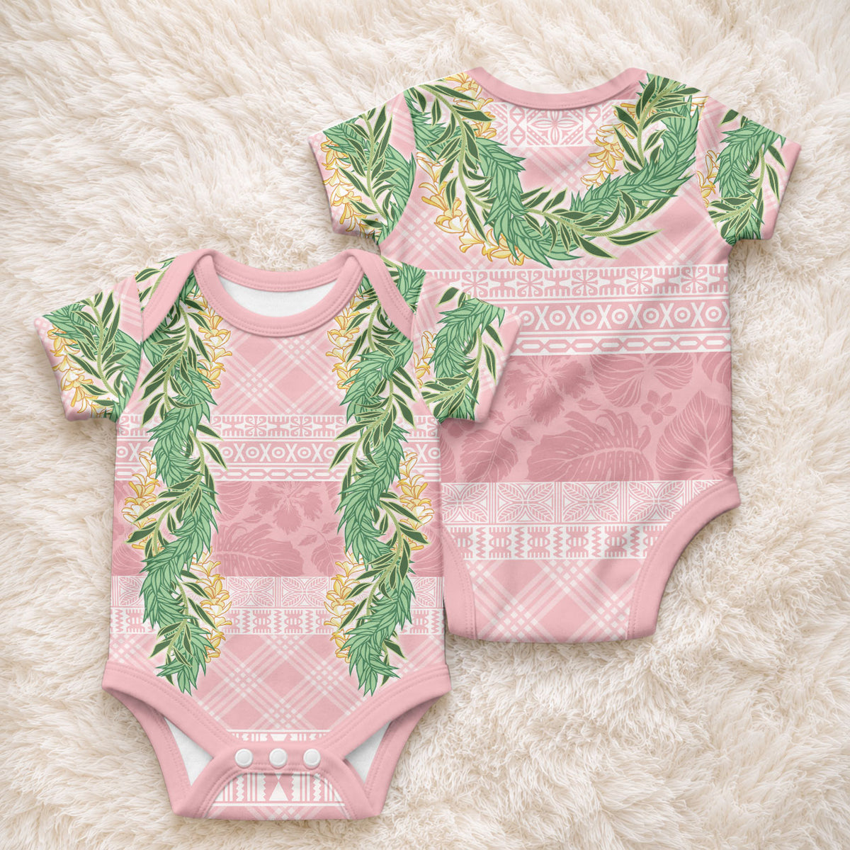 Hawai'i Paniolo Maile Twisted Lei Baby Onesie Dusty Rose