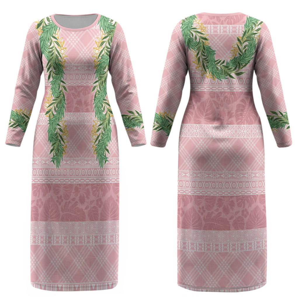 Hawai'i Paniolo Maile Twisted Lei Couples Matching Long Sleeve Bodycon Dress and Long Sleeve Button Shirt Dusty Rose