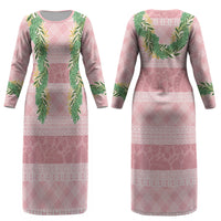 Hawai'i Paniolo Maile Twisted Lei Couples Matching Long Sleeve Bodycon Dress and Long Sleeve Button Shirt Dusty Rose