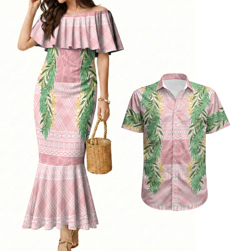 Hawai'i Paniolo Maile Twisted Lei Couples Matching Mermaid Dress and Hawaiian Shirt Dusty Rose LT7 Dusty Rose - Polynesian Pride