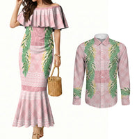 Hawai'i Paniolo Maile Twisted Lei Couples Matching Mermaid Dress and Long Sleeve Button Shirt Dusty Rose