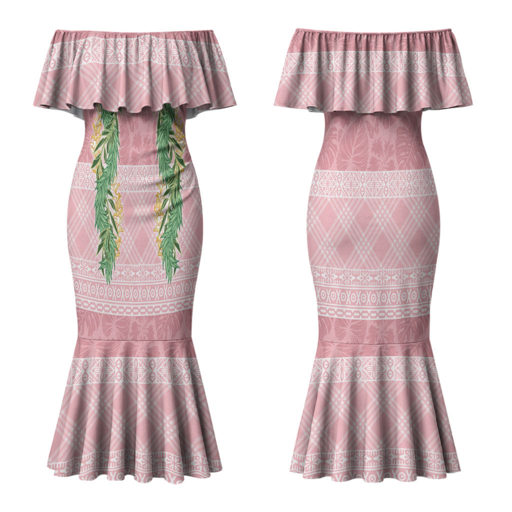 Hawai'i Paniolo Maile Twisted Lei Couples Matching Mermaid Dress and Long Sleeve Button Shirt Dusty Rose