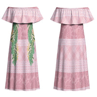 Hawai'i Paniolo Maile Twisted Lei Couples Matching Off Shoulder Maxi Dress and Hawaiian Shirt Dusty Rose