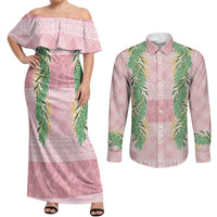 Hawai'i Paniolo Maile Twisted Lei Couples Matching Off Shoulder Maxi Dress and Long Sleeve Button Shirt Dusty Rose