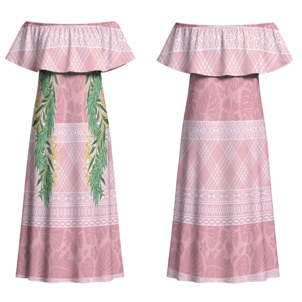 Hawai'i Paniolo Maile Twisted Lei Couples Matching Off Shoulder Maxi Dress and Long Sleeve Button Shirt Dusty Rose
