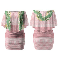 Hawai'i Paniolo Maile Twisted Lei Couples Matching Off Shoulder Short Dress and Hawaiian Shirt Dusty Rose