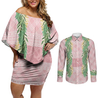 Hawai'i Paniolo Maile Twisted Lei Couples Matching Off Shoulder Short Dress and Long Sleeve Button Shirt Dusty Rose