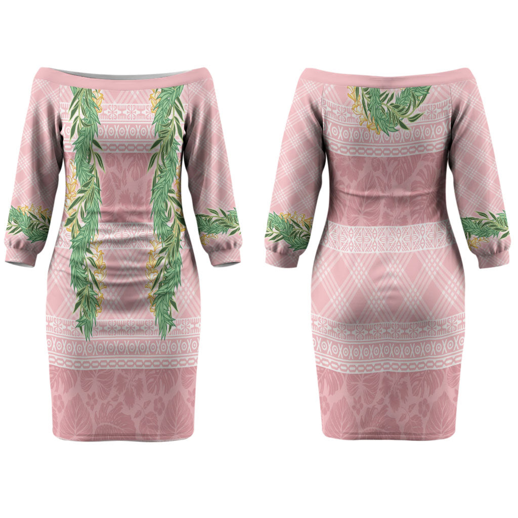 Hawai'i Paniolo Maile Twisted Lei Couples Matching Off The Shoulder Long Sleeve Dress and Hawaiian Shirt Dusty Rose