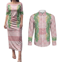 Hawai'i Paniolo Maile Twisted Lei Couples Matching Puletasi and Long Sleeve Button Shirt Dusty Rose