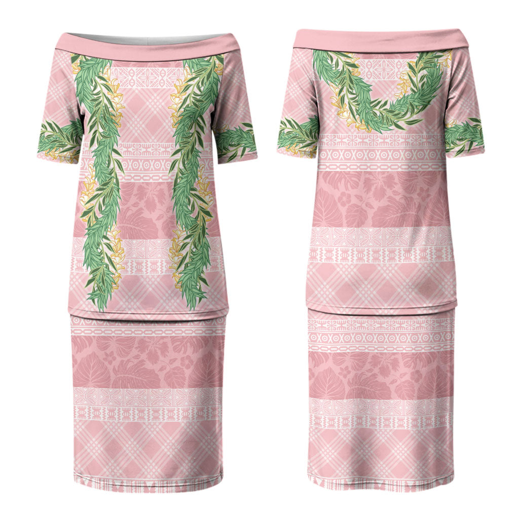 Hawai'i Paniolo Maile Twisted Lei Couples Matching Puletasi and Long Sleeve Button Shirt Dusty Rose