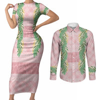 Hawai'i Paniolo Maile Twisted Lei Couples Matching Short Sleeve Bodycon Dress and Long Sleeve Button Shirt Dusty Rose