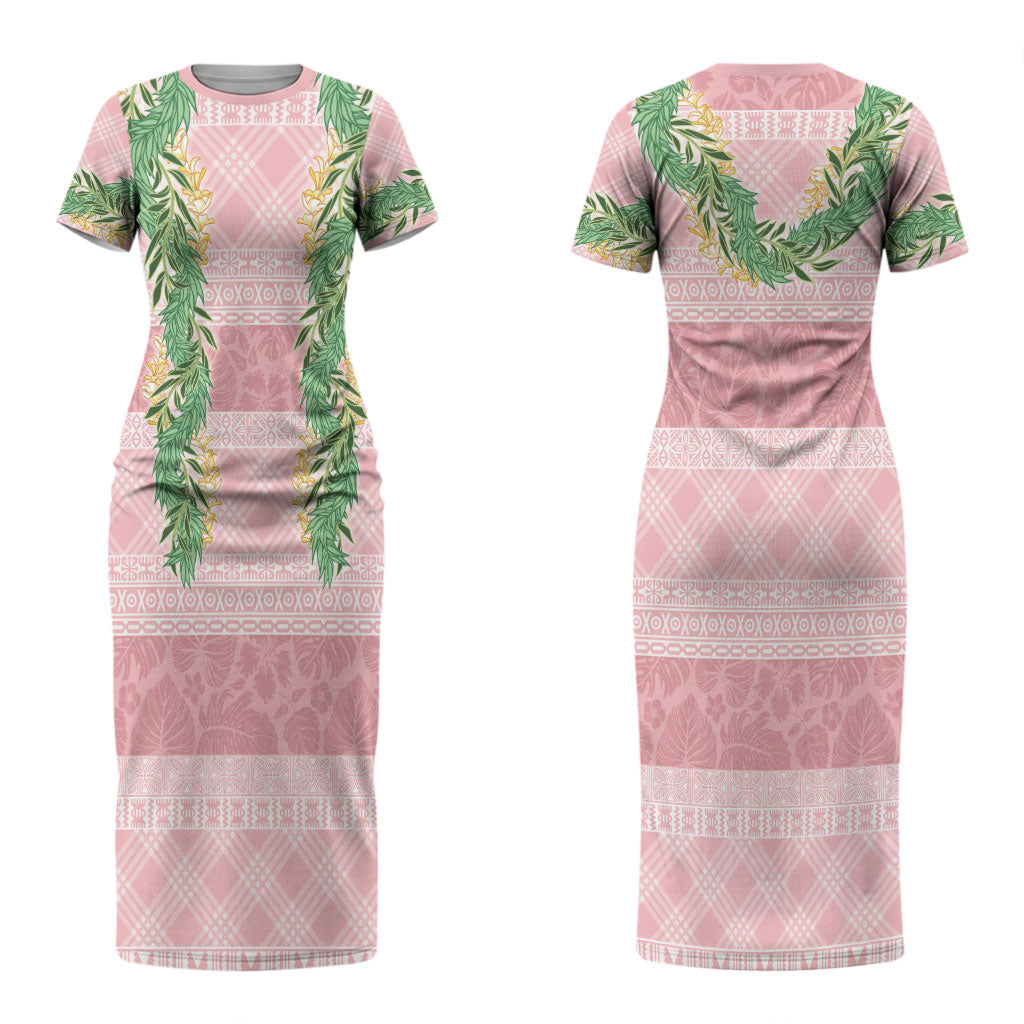 Hawai'i Paniolo Maile Twisted Lei Couples Matching Short Sleeve Bodycon Dress and Long Sleeve Button Shirt Dusty Rose