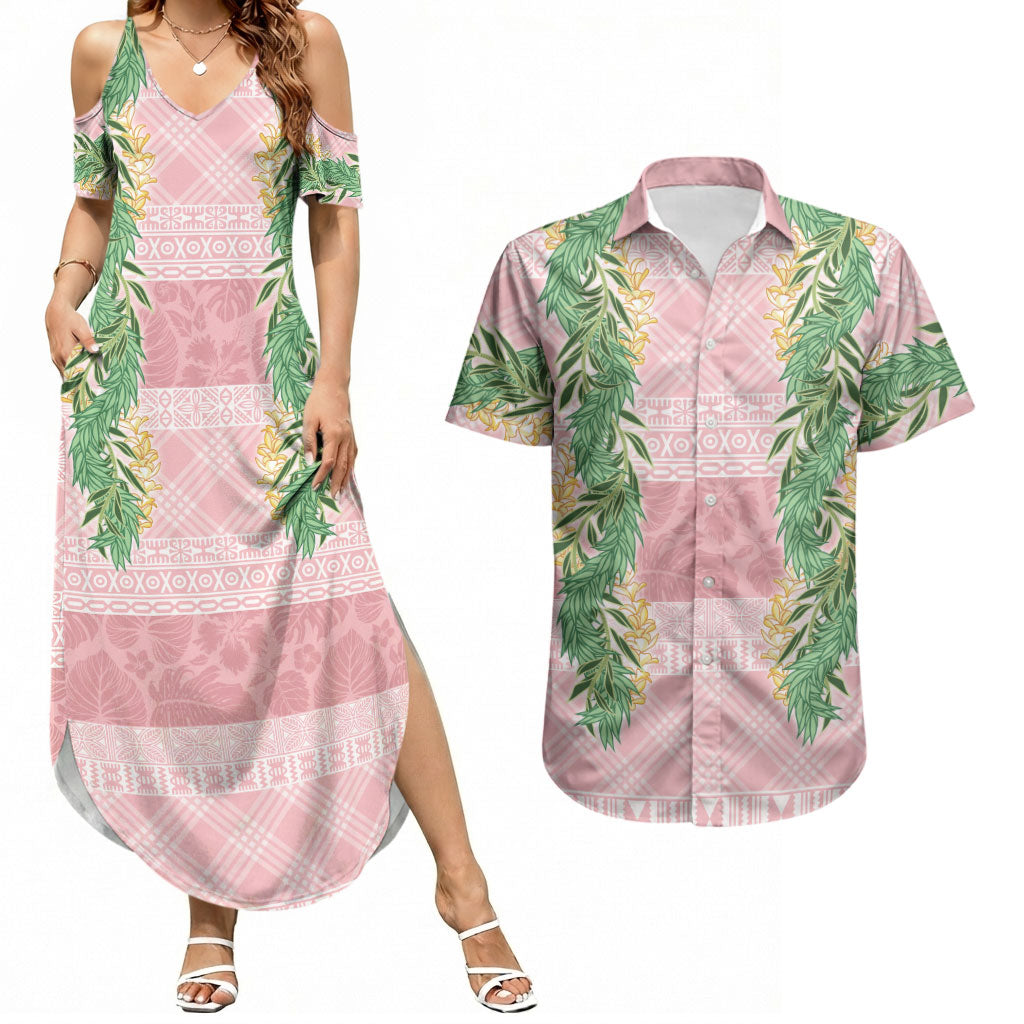 Hawai'i Paniolo Maile Twisted Lei Couples Matching Summer Maxi Dress and Hawaiian Shirt Dusty Rose