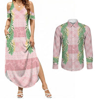 Hawai'i Paniolo Maile Twisted Lei Couples Matching Summer Maxi Dress and Long Sleeve Button Shirt Dusty Rose