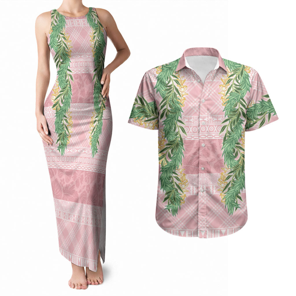 Hawai'i Paniolo Maile Twisted Lei Couples Matching Tank Maxi Dress and Hawaiian Shirt Dusty Rose
