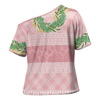 Hawai'i Paniolo Maile Twisted Lei Cross Shoulder Shirt Dusty Rose LT7 - Polynesian Pride