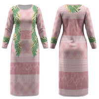 Hawai'i Paniolo Maile Twisted Lei Family Matching Long Sleeve Bodycon Dress and Hawaiian Shirt Dusty Rose