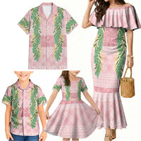 Hawai'i Paniolo Maile Twisted Lei Family Matching Mermaid Dress and Hawaiian Shirt Dusty Rose