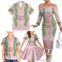 Hawai'i Paniolo Maile Twisted Lei Family Matching Off The Shoulder Long Sleeve Dress and Hawaiian Shirt Dusty Rose