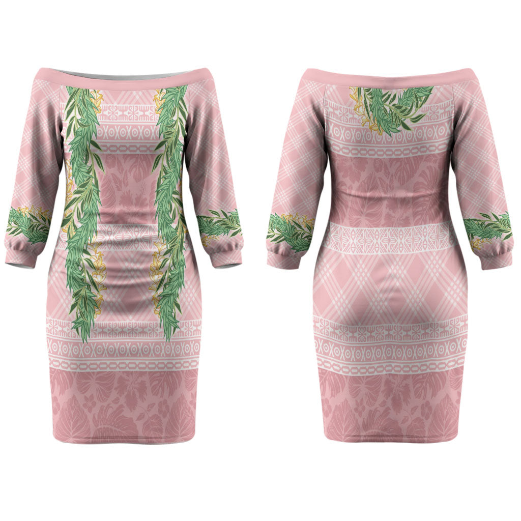 Hawai'i Paniolo Maile Twisted Lei Family Matching Off The Shoulder Long Sleeve Dress and Hawaiian Shirt Dusty Rose