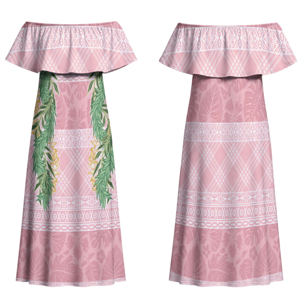Hawai'i Paniolo Maile Twisted Lei Family Matching Off Shoulder Maxi Dress and Hawaiian Shirt Dusty Rose