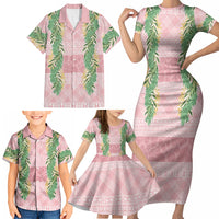 Hawai'i Paniolo Maile Twisted Lei Family Matching Short Sleeve Bodycon Dress and Hawaiian Shirt Dusty Rose