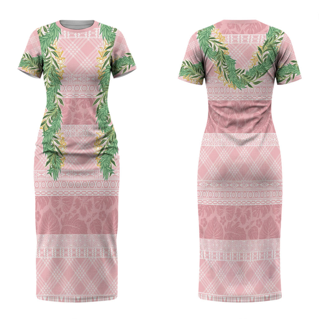 Hawai'i Paniolo Maile Twisted Lei Family Matching Short Sleeve Bodycon Dress and Hawaiian Shirt Dusty Rose