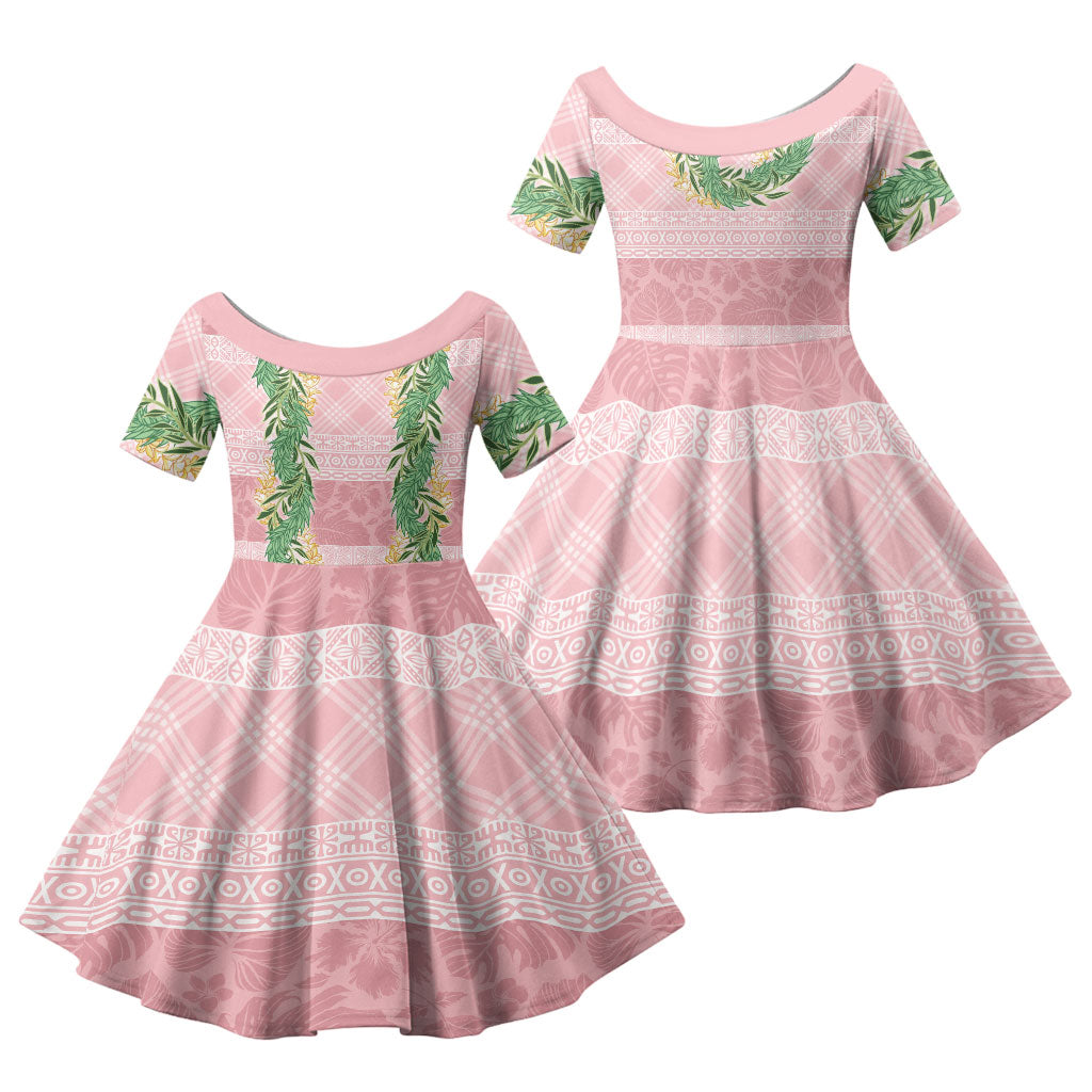 Hawai'i Paniolo Maile Twisted Lei Family Matching Short Sleeve Bodycon Dress and Hawaiian Shirt Dusty Rose